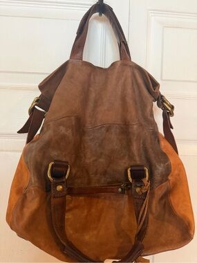 A.S.98 Two-Tone Brown Leather Tote Bag - Distressed Cognac & Tan